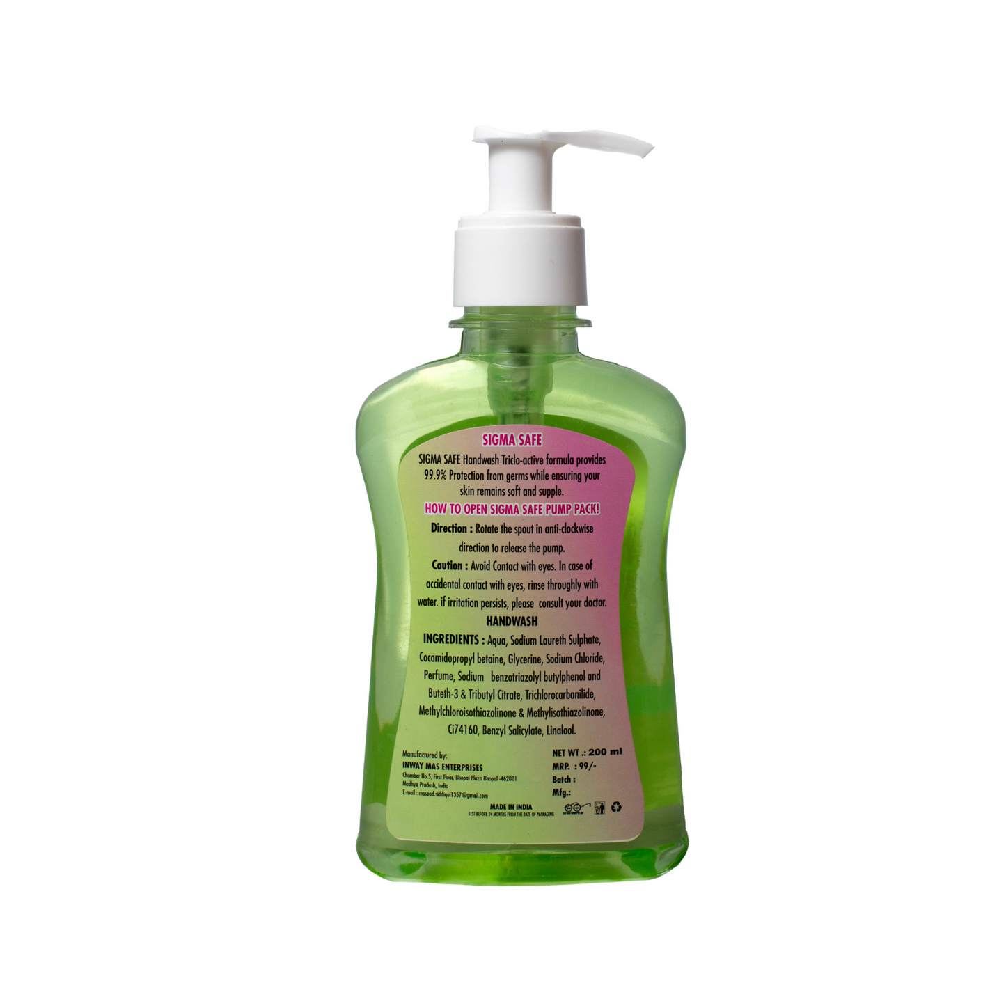 Sigma Hand Wash (200 ml) | Mild and effective germ-killing hand wash. Kills 99.9% germs, Moisturizes, Gentle fragrance, For all skin types
