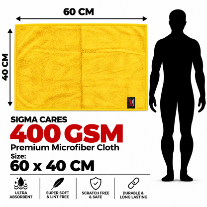 Sigma Cares 400 GSM Microfiber Car Cleaning Cloth – 60×40 CM Extra Large Soft Microfiber Towel with Suede Edging for Car & Bike Detailing – Pack of 2, Yellow Sigma Care