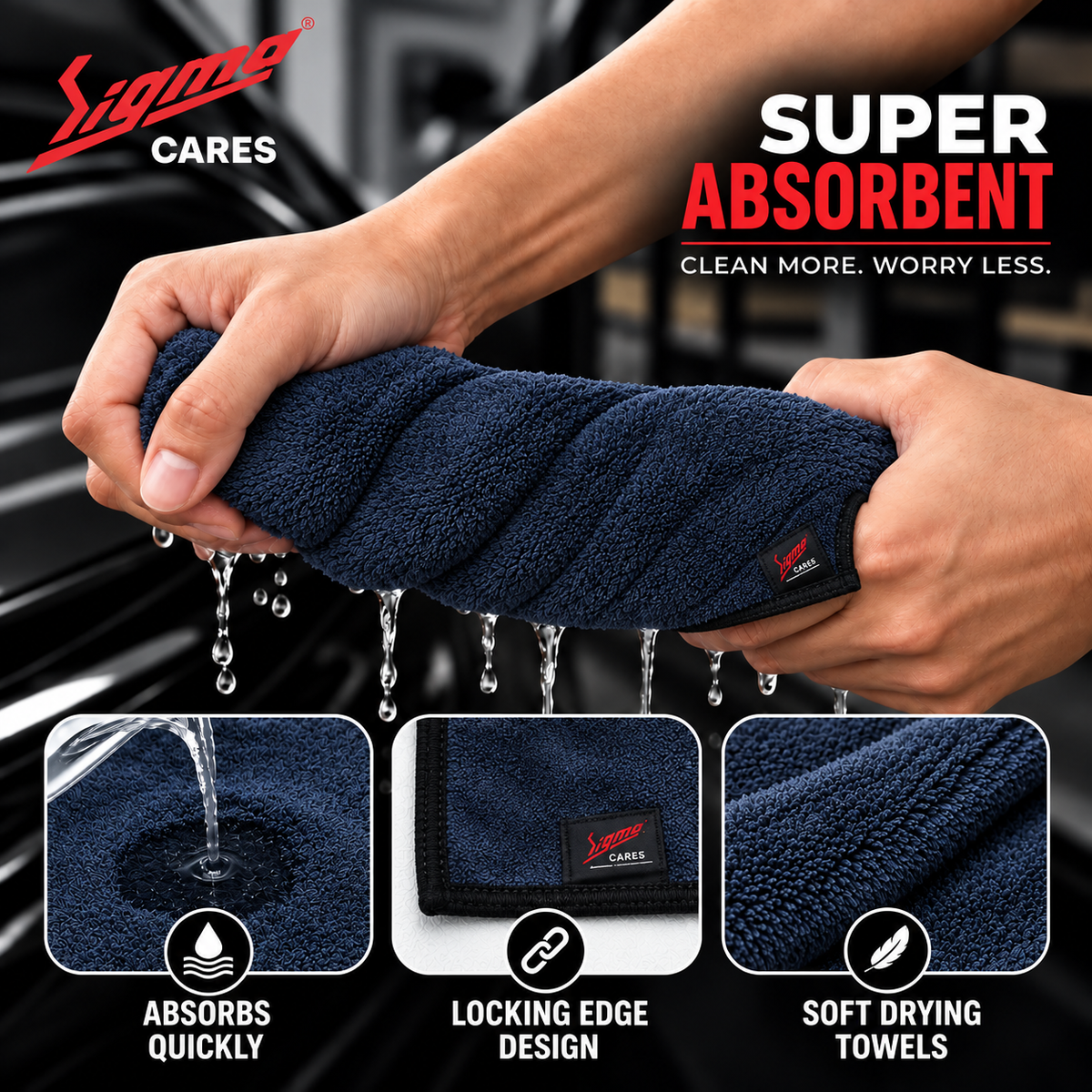 Sigma Cares 400 GSM Microfiber Car Cleaning Cloth – 60×40 CM Extra Large Soft Microfiber Towel with Suede Edging for Car & Bike Detailing – Pack of 2, Grey Sigma Care