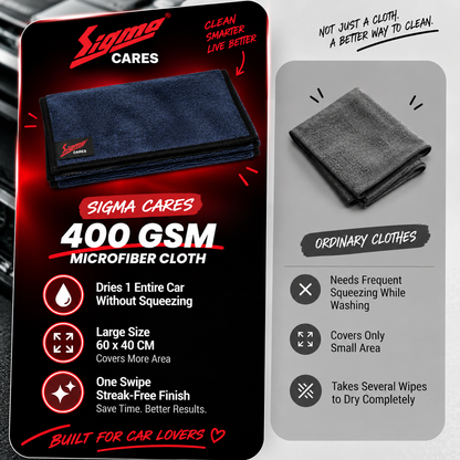 Sigma Cares 400 GSM Microfiber Car Cleaning Cloth – 60×40 CM Extra Large Soft Microfiber Towel with Suede Edging for Car & Bike Detailing – Pack of 2, Grey Sigma Care