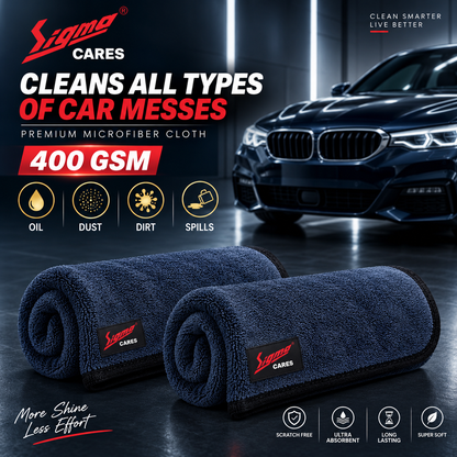 Sigma Cares 400 GSM Microfiber Car Cleaning Cloth – 60×40 CM Extra Large Soft Microfiber Towel with Suede Edging for Car & Bike Detailing – Pack of 2, Grey Sigma Care