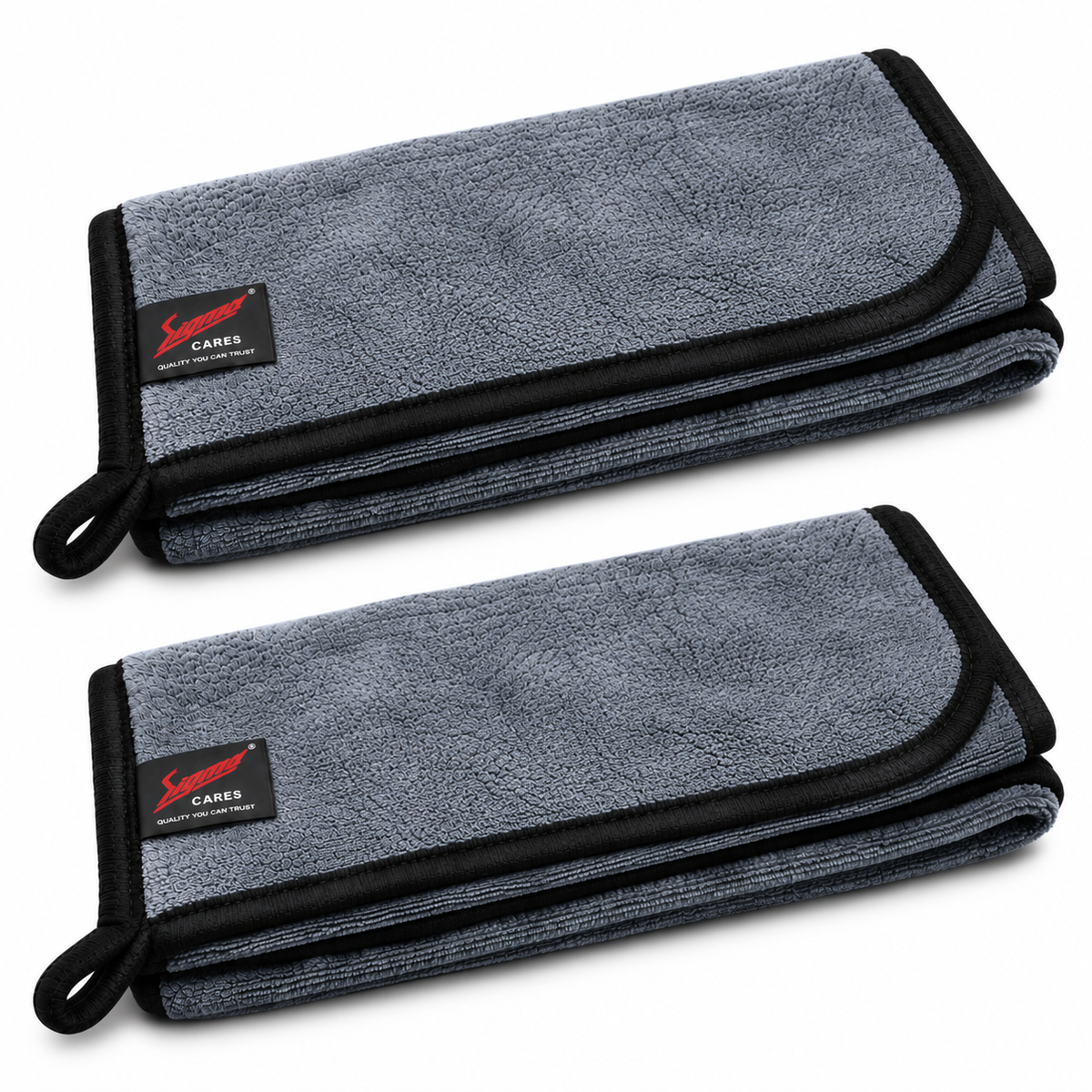 Sigma Cares Microfiber Car Cleaning Cloth - OG Soft 600 GSM Extra Large (60x40 CM) Microfiber Cloth for Car and Bike - Suede Edging for Scratchless Drying and Detailing (Pack of 2, Grey) Sigma Care