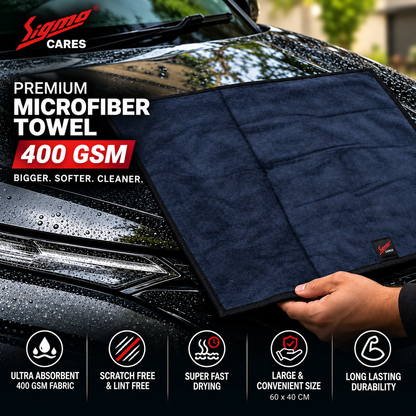 Sigma Cares 400 GSM Microfiber Car Cleaning Cloth – 60×40 CM Extra Large Soft Microfiber Towel with Suede Edging for Car & Bike Detailing – Pack of 2, Grey Sigma Care