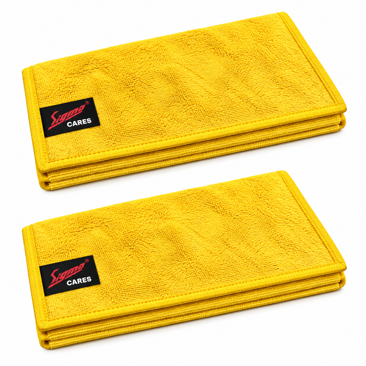Sigma Cares 400 GSM Microfiber Car Cleaning Cloth – 60×40 CM Extra Large Soft Microfiber Towel with Suede Edging for Car & Bike Detailing – Pack of 2, Yellow Sigma Care