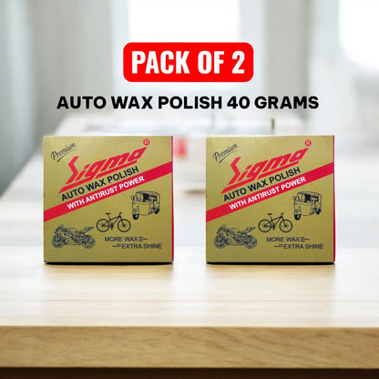Sigma Cares Auto Wax Polish Pack of 2 (40g Each) – Premium Car & Bike Wax Polish for Deep Shine, Gloss & Long-Lasting Paint Protection | Water Resistant | Carnauba Wax Based