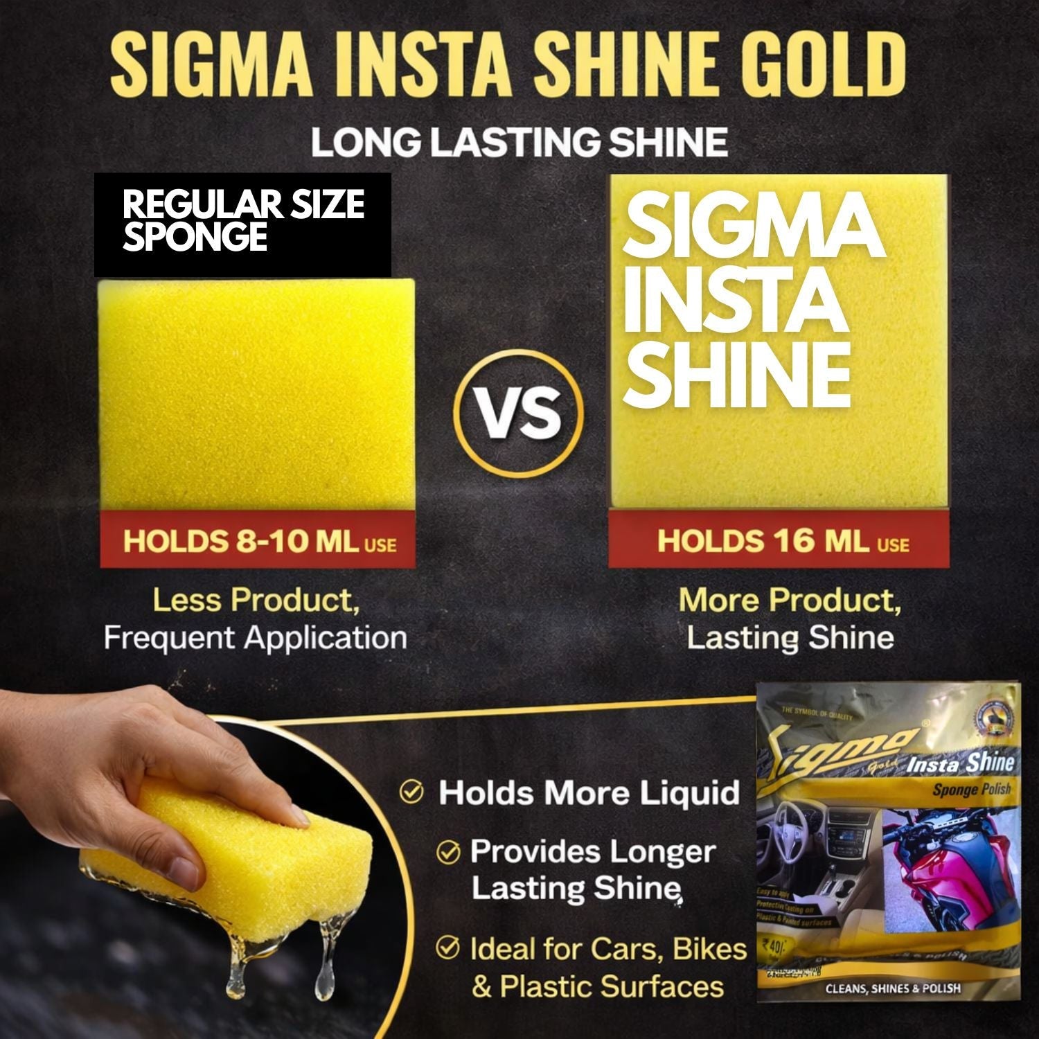 Insta Shine Gold Sponge Polish – Pack of 5 | Car, Bike & Home | Sigma Cares Sigma Care