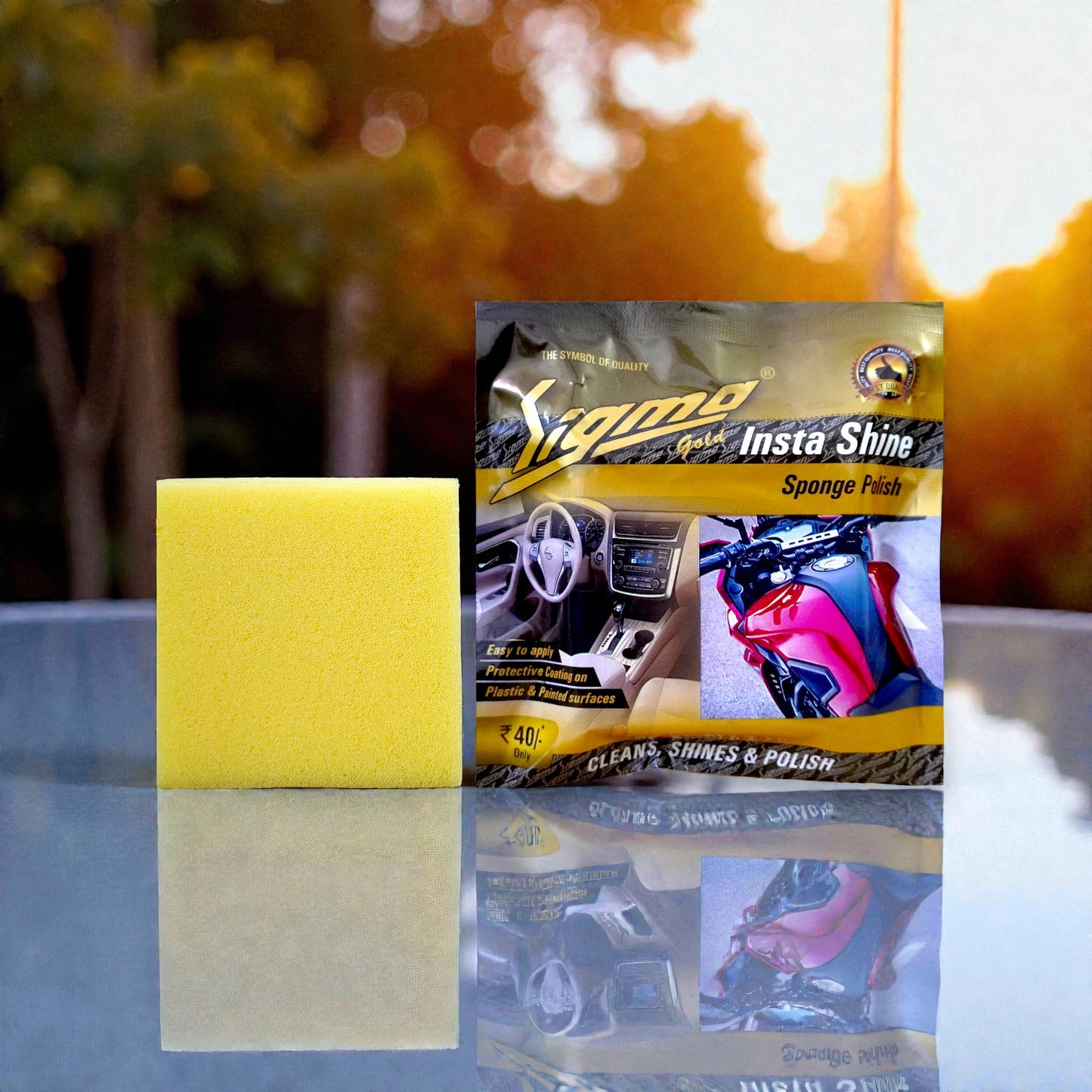 Sigma Cares Insta Gold – Multi-Surface Insta Shine Sponge Polish  | Pack of 10 |Car & Bike Exterior, Dashboard & Home Use  | Premium Gloss Finish