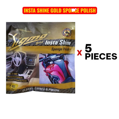 Sigma Cares Insta Shine Gold – Multi-Surface Sponge Polish | Pack of 5 | Car & Bike Exterior, Dashboard, Shoes & Home Use | Premium Instant Gloss Finish