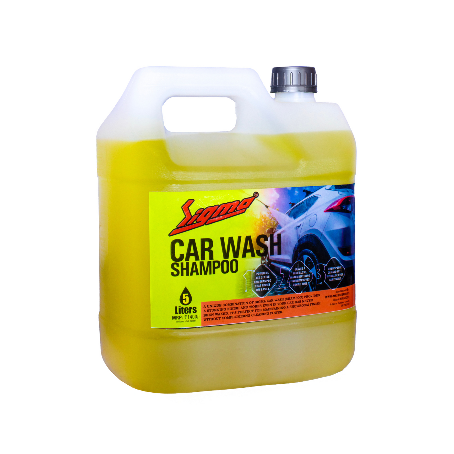 Car Wash Shampoo (5 Litre) | Bulk shampoo pack with powerful, safe cleaning. Removes grime/tar, pH balanced, Cost-efficient, Long shelf life