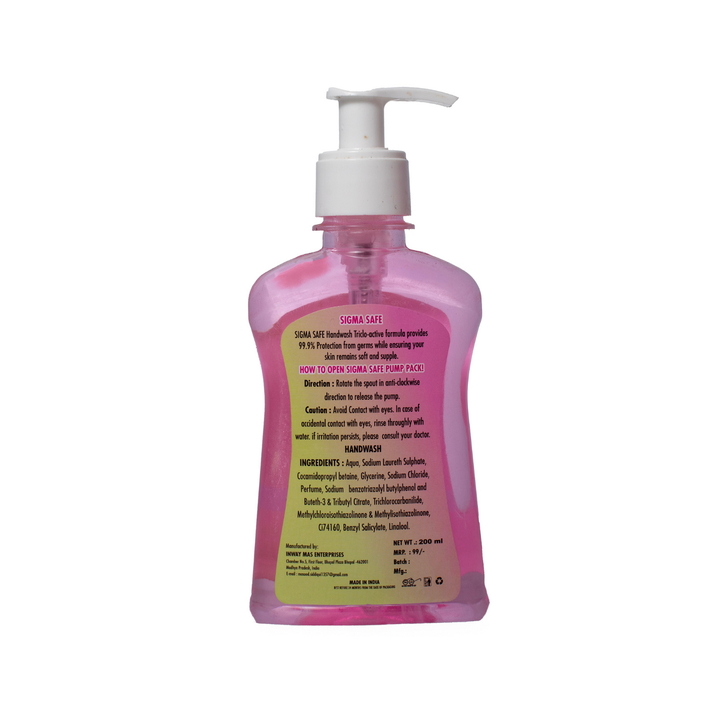 Sigma Hand Wash (200 ml) | Mild and effective germ-killing hand wash. Kills 99.9% germs, Moisturizes, Gentle fragrance, For all skin types