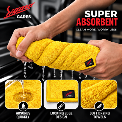 Sigma Cares 400 GSM Microfiber Car Cleaning Cloth – 60×40 CM Extra Large Soft Microfiber Towel with Suede Edging for Car & Bike Detailing – Pack of 2, Yellow Sigma Care