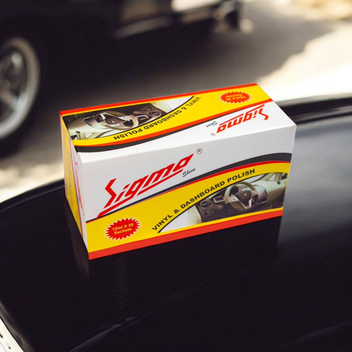 Sigma Cares Vinyl & Dashboard Polish (12 ml - 30 pcs) | Compact, high-gloss polish to keep dashboards shiny and dust-free. Quick-application pouch, Anti-static, Enhances dashboard life, Ideal for retail/car wash