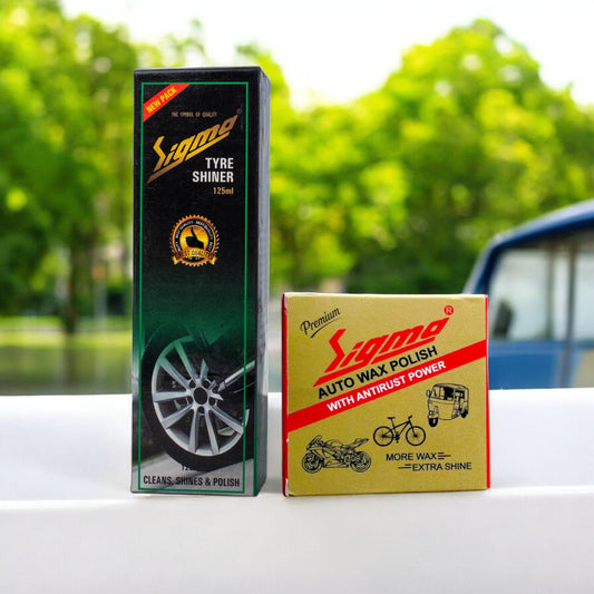 Sigma Cares Auto Wax Polish 40gms + tyre shiner 125 ml ( COMBO )– Premium Car & Bike Wax Polish with tyre shiner for Long-Lasting Shine, Gloss,tyre & Paint Protection