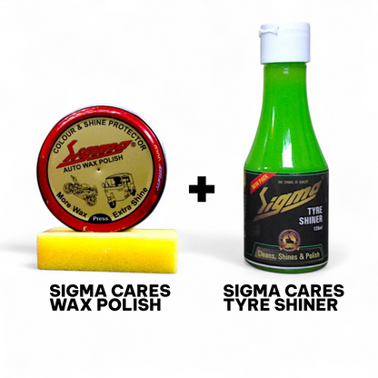 Sigma Cares Auto Wax Polish 40gms + tyre shiner 125 ml ( COMBO )– Premium Car & Bike Wax Polish with tyre shiner for Long-Lasting Shine, Gloss,tyre & Paint Protection